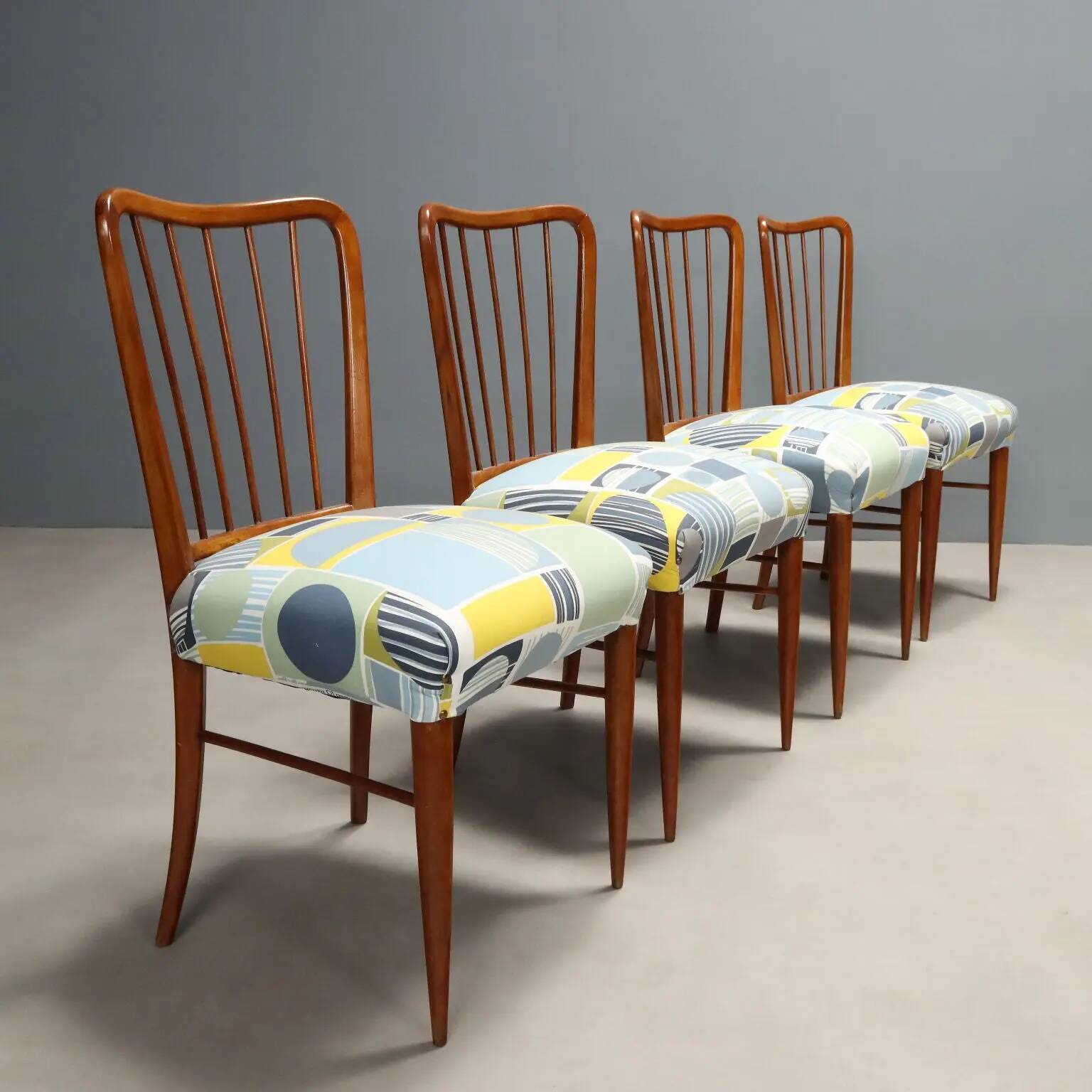 Vintage beech and fabric chairs, design, Italy, 1960s