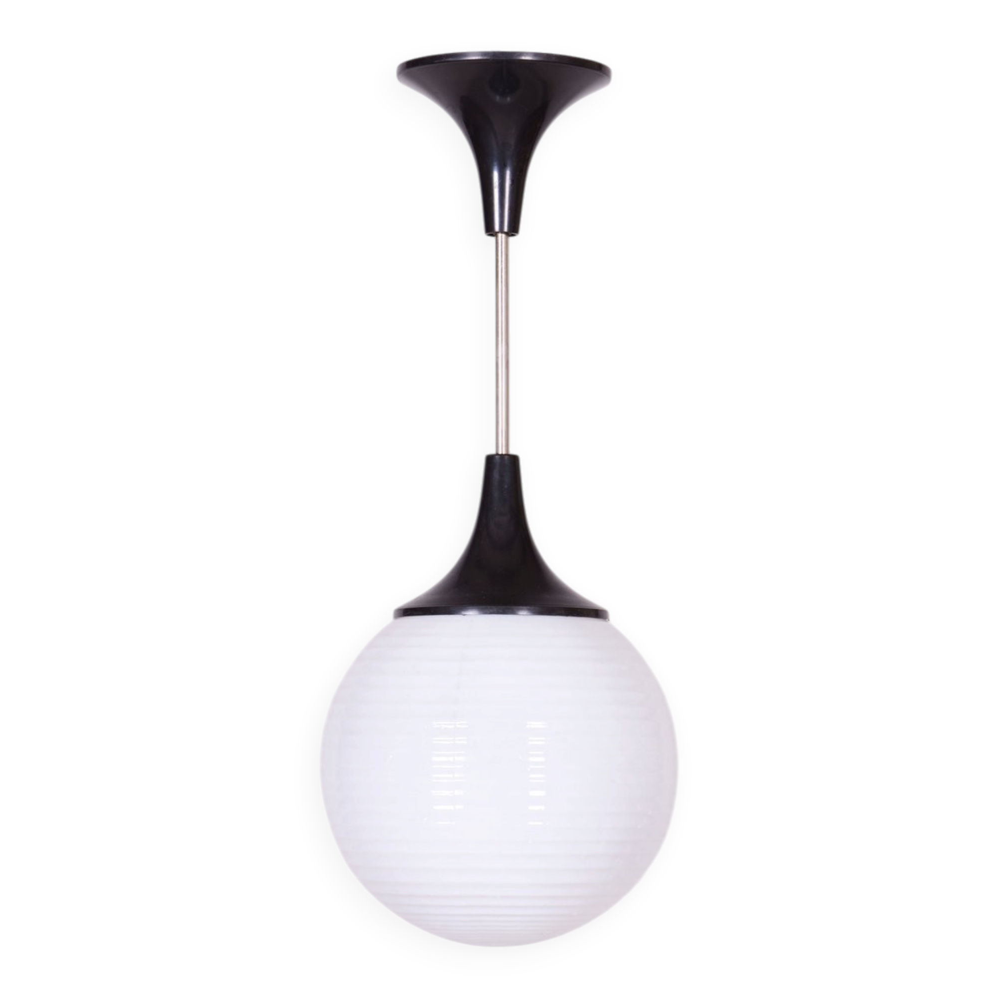 Mid-Century Chandelier in Chromed Steel and Opaline Glass, Czech, 1950s