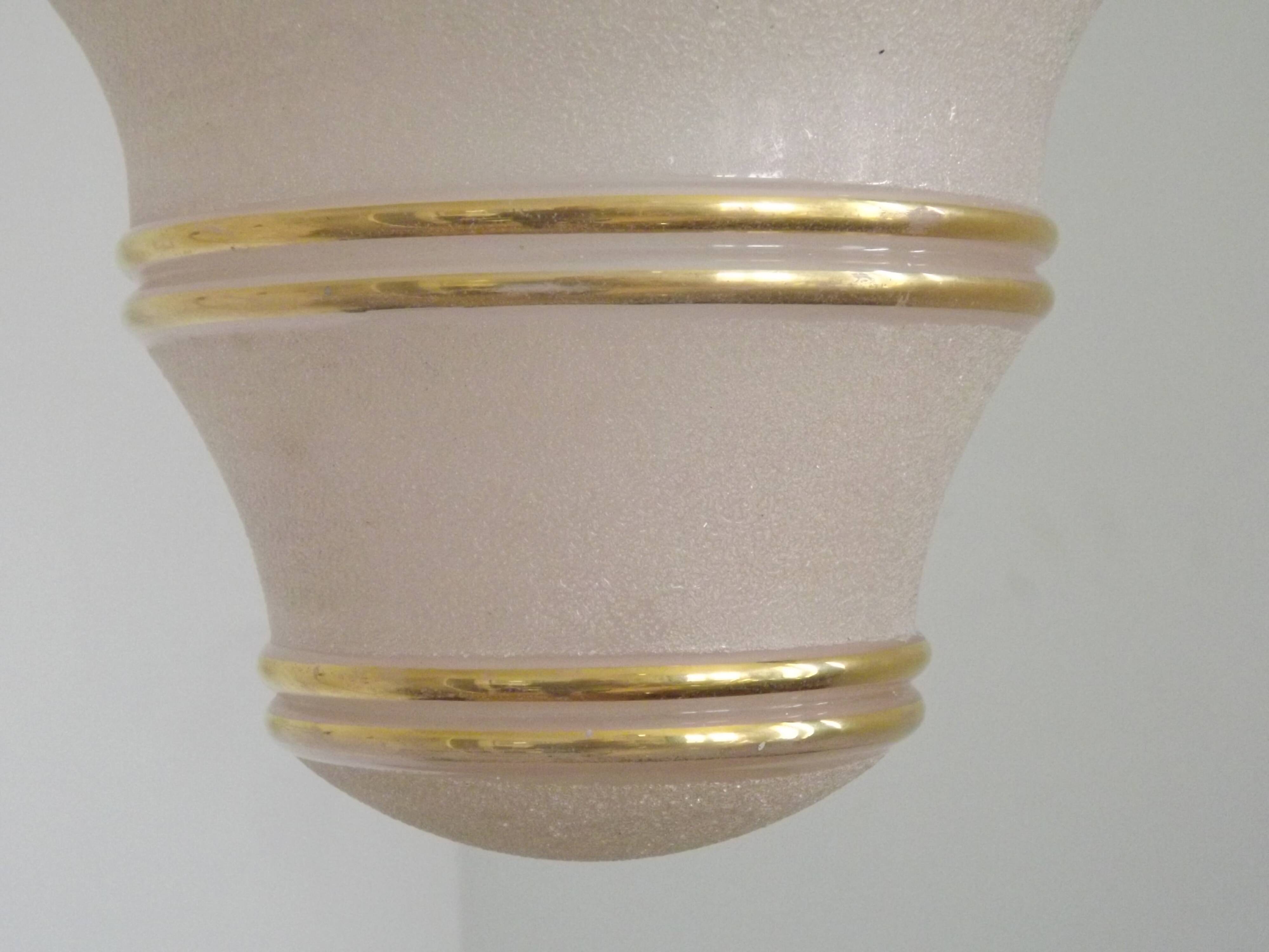 Ceiling light / Art Deco lamp in pink and gold with a glass shade - Silver Fitter