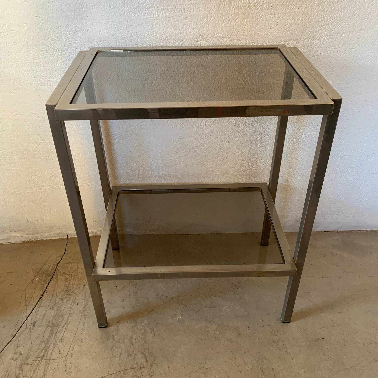 Designer chrome and smoked glass side table, 1970s