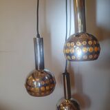 Raak orange three-light space age pendant light, 1970s Netherlands