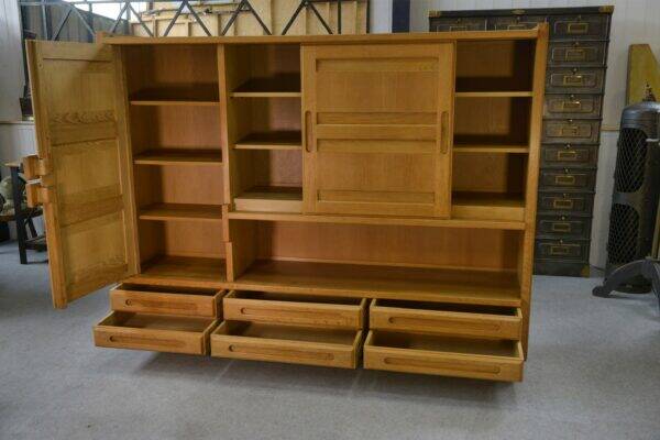 Solid oak wardrobe by Guillerme et Chambron and ceramic by Danikowski 1950s