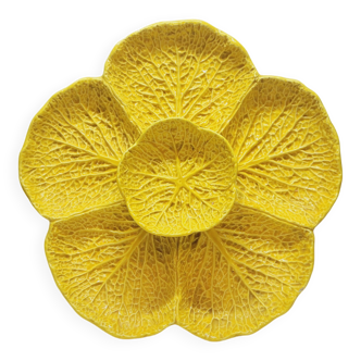 Plateau Présentoir Assiette Apéritif En Barbotine Forme De Choux Jaune Vintage