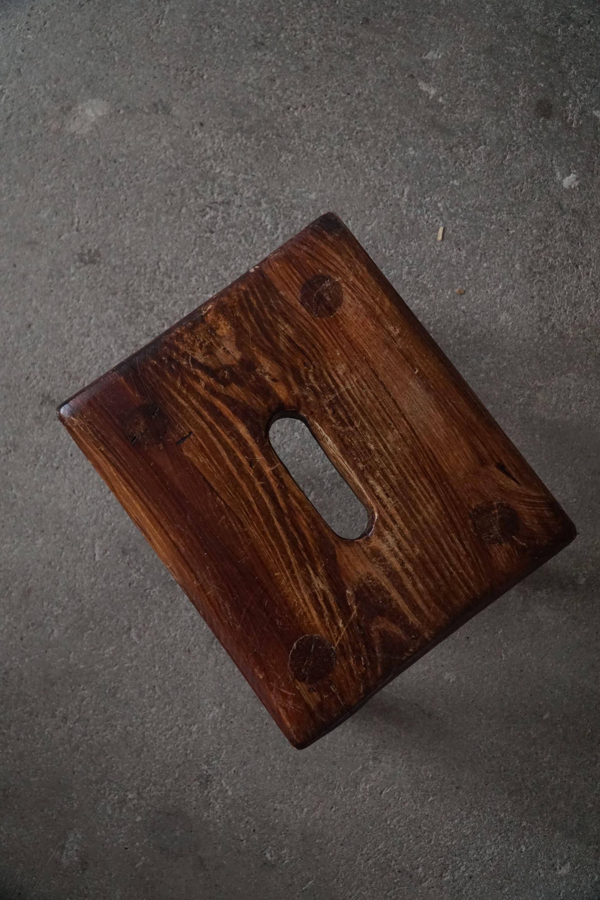 Wabi Sabi stool in solid pine, handmade by a Danish cabinetmaker, 1960s.
