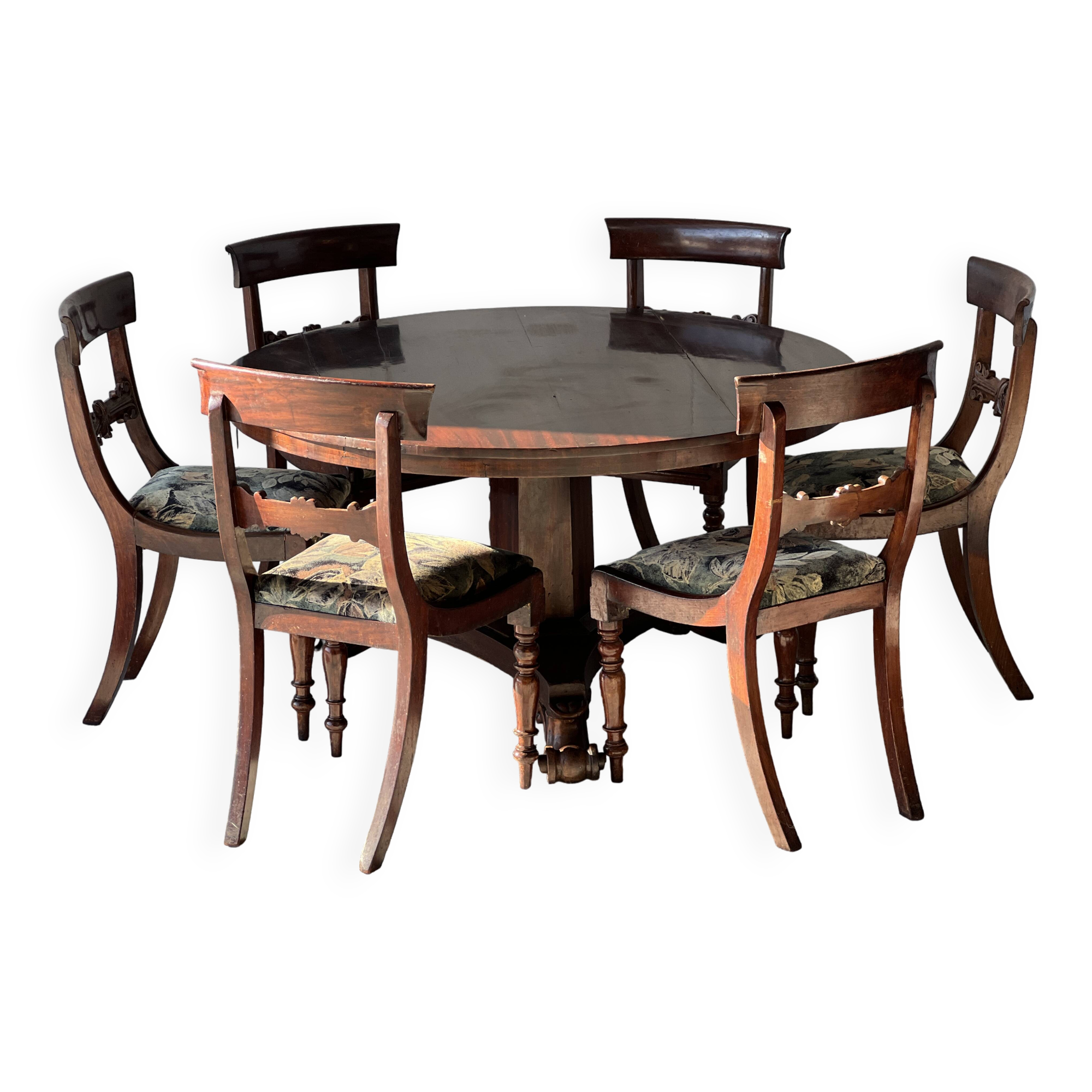 19th century mahogany dining room table and chair set, England, 1850s