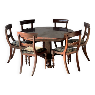 Ensemble tables et chaises de salle à manger 19ème siècle en acajou, angleterre, 1850s