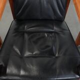 Set of 4 luxury black leather Art Deco dining chairs with armrests