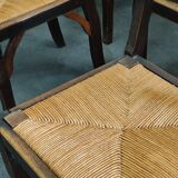 Suite of 6 chairs brutalist style straw and solid oak