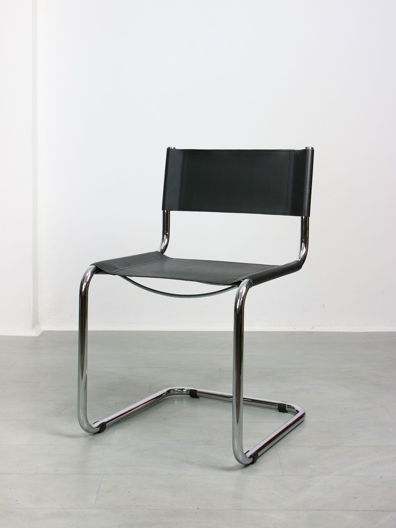 Vintage black leather bauhaus chair, italy