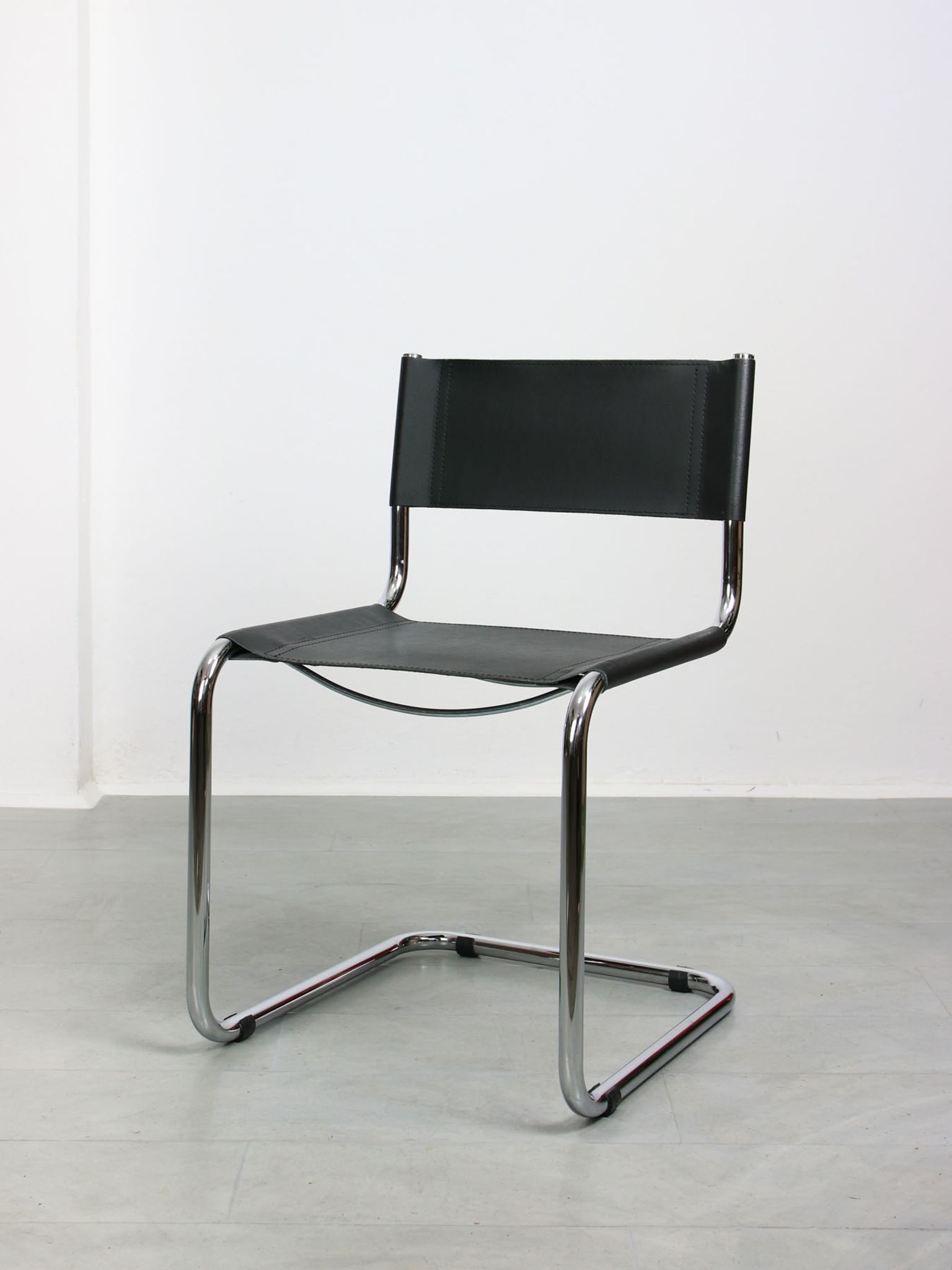Vintage black leather bauhaus chair, italy