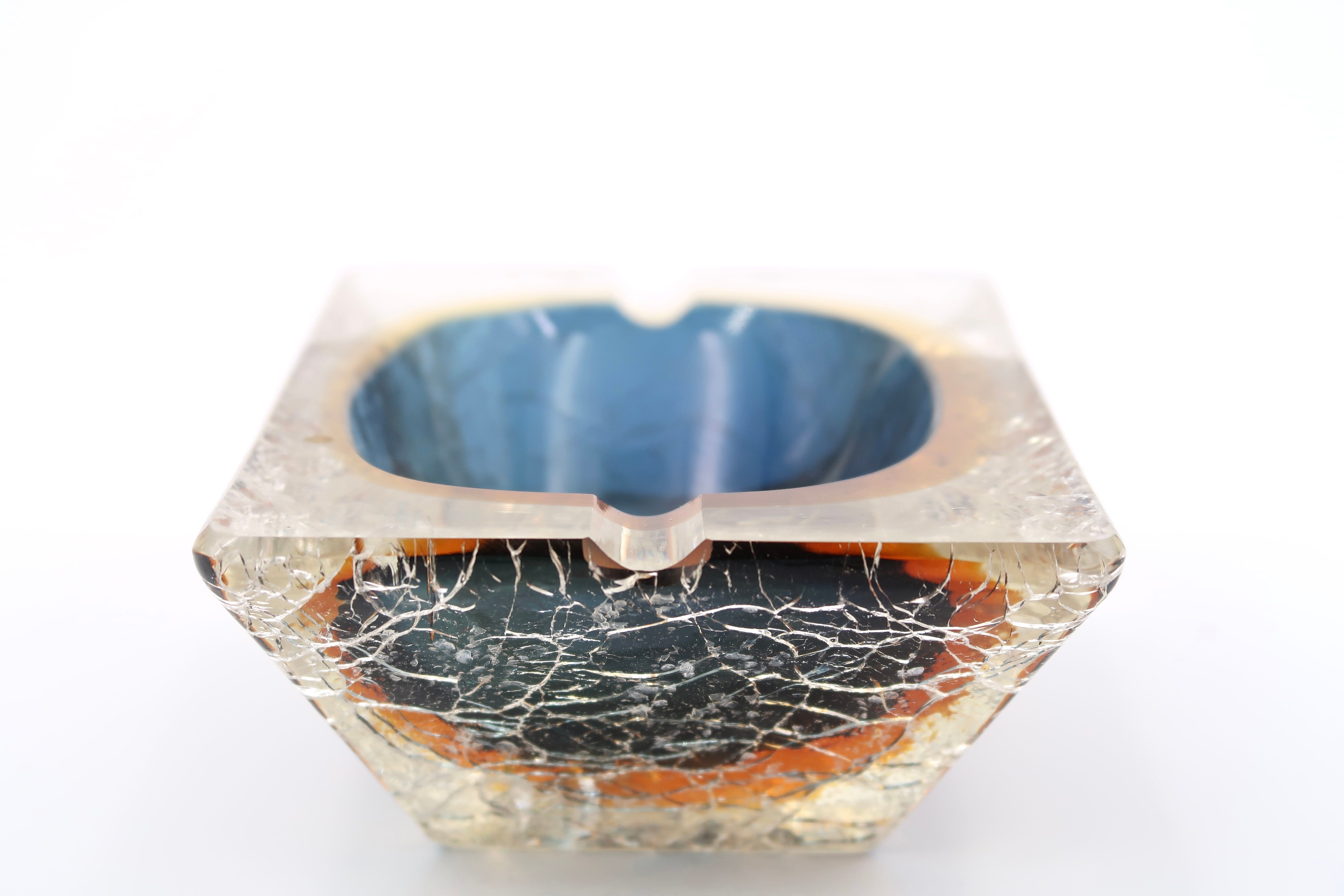 Cendrier en verre craquelé de Murano, Italie années 70