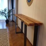 redwood console with steel foot