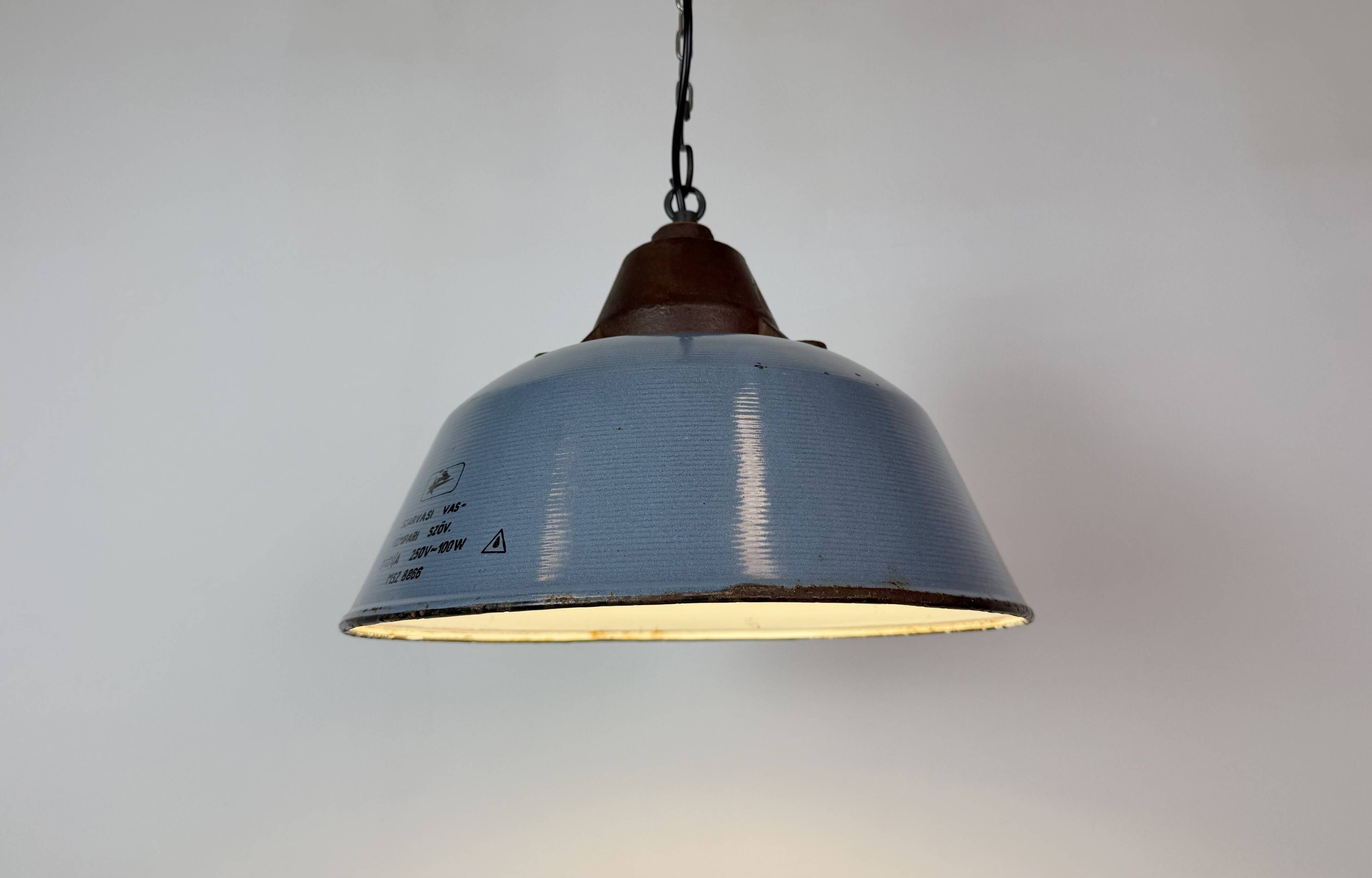 Industrial Grey Enamel and Cast Iron Pendant Light, 1960s