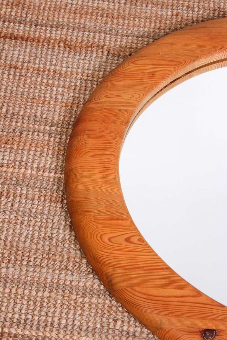 Mid-century oval mirror in solid pine Sweden 1960s 120x95cm