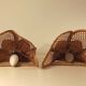 Pair of vintage 1960 wicker wall lamps and cannage half flower shape