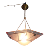 Art Deco ceiling lamp / chandelier in pink pressed molded glass in working order