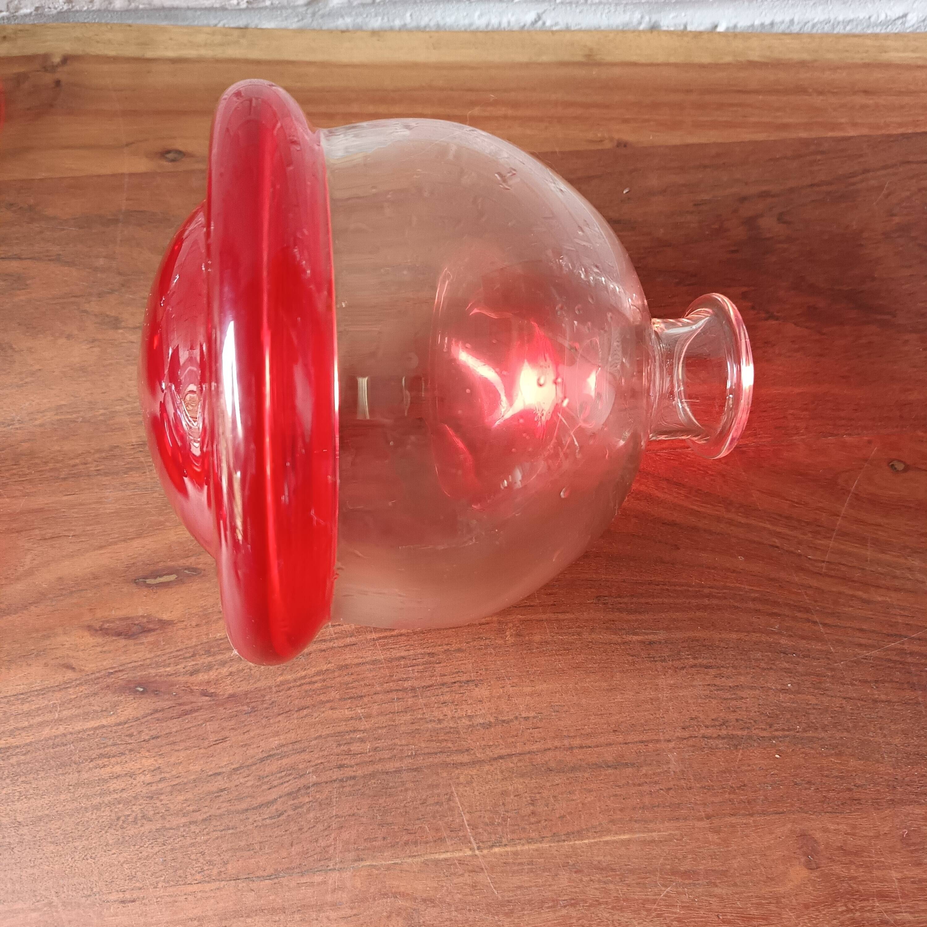 Vintage red designer glasses and carafe set, tumbler glass base