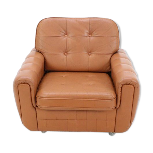 Fauteuil vintage marron clair en cuir 1970s