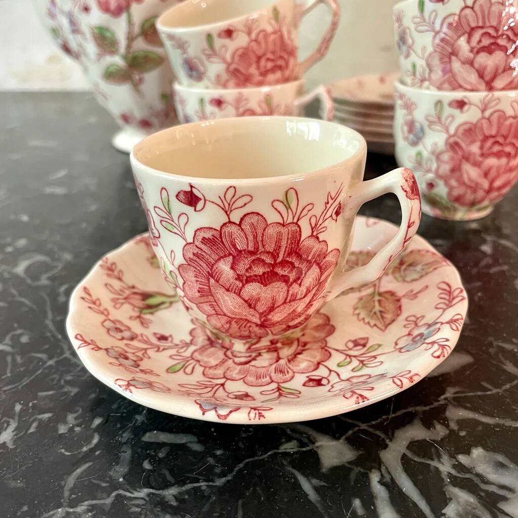 Lot de 6 tasses à café et sous-tasses Johnson Bros Rose Chintz