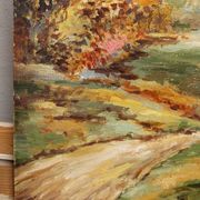 Oil painting on panel of a rural landscape, signed.