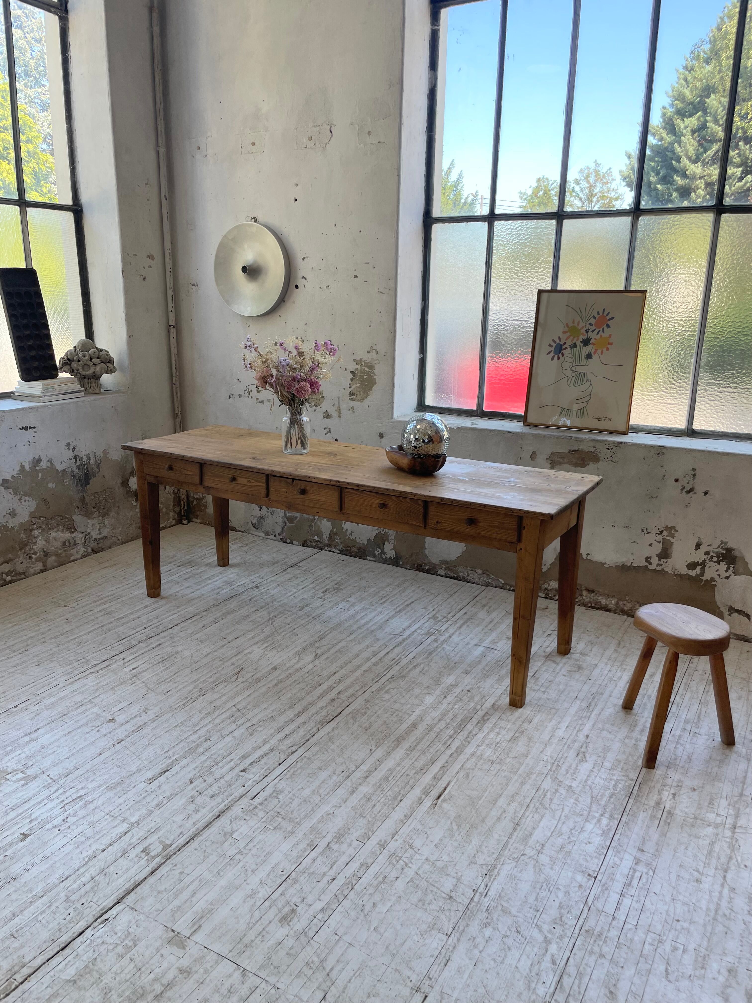 Farmhouse table pine multi-drawers