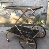 Rolling serving table glass and brass