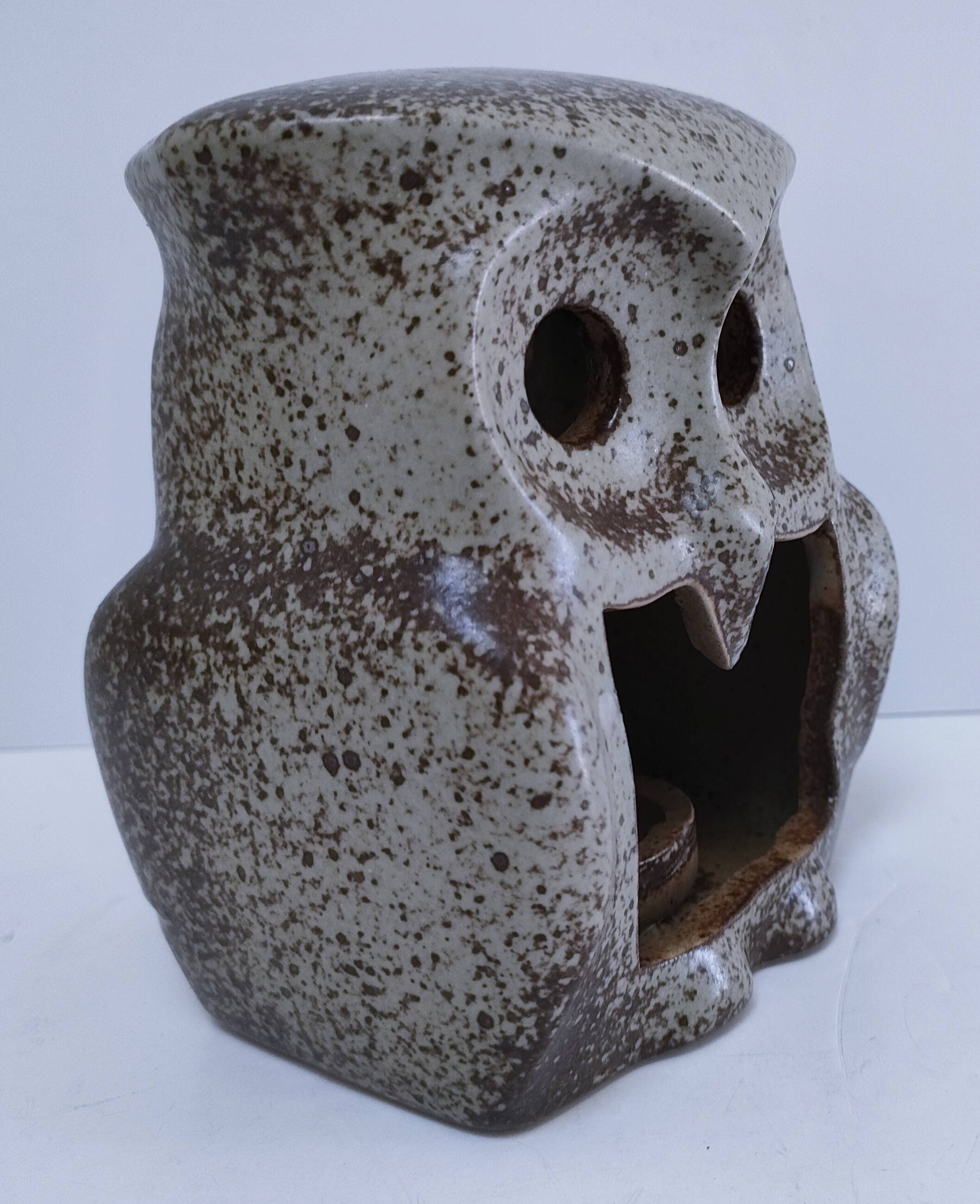 vintage pyrite stone owl candlestick