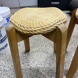 Pair of Scandinavian rush stools from the 70s