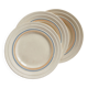 Ivory ironstone dessert plate – Pale blue and orange borders
