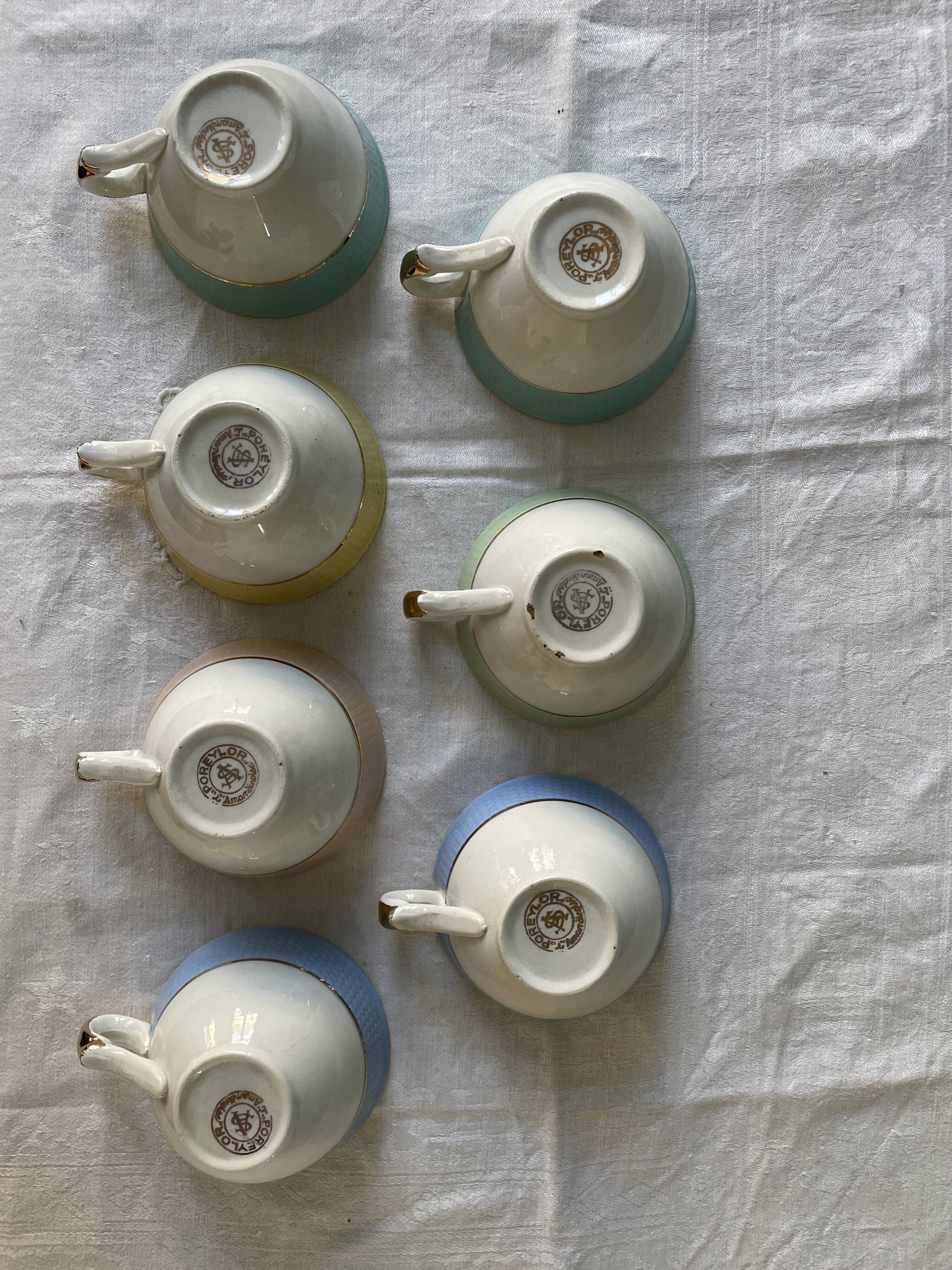 Set of 7 vintage coffee cups Poreylor L'Amandinoise