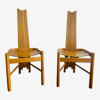 Vintage brutalist curved oak dining chairs from allmilmö, 1980s, set of 4. unique danish design.