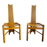 Vintage brutalist curved oak dining chairs from allmilmö, 1980s, set of 4. unique danish design.