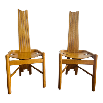 Vintage brutalist curved oak dining chairs from allmilmö, 1980s, set of 4. unique danish design.