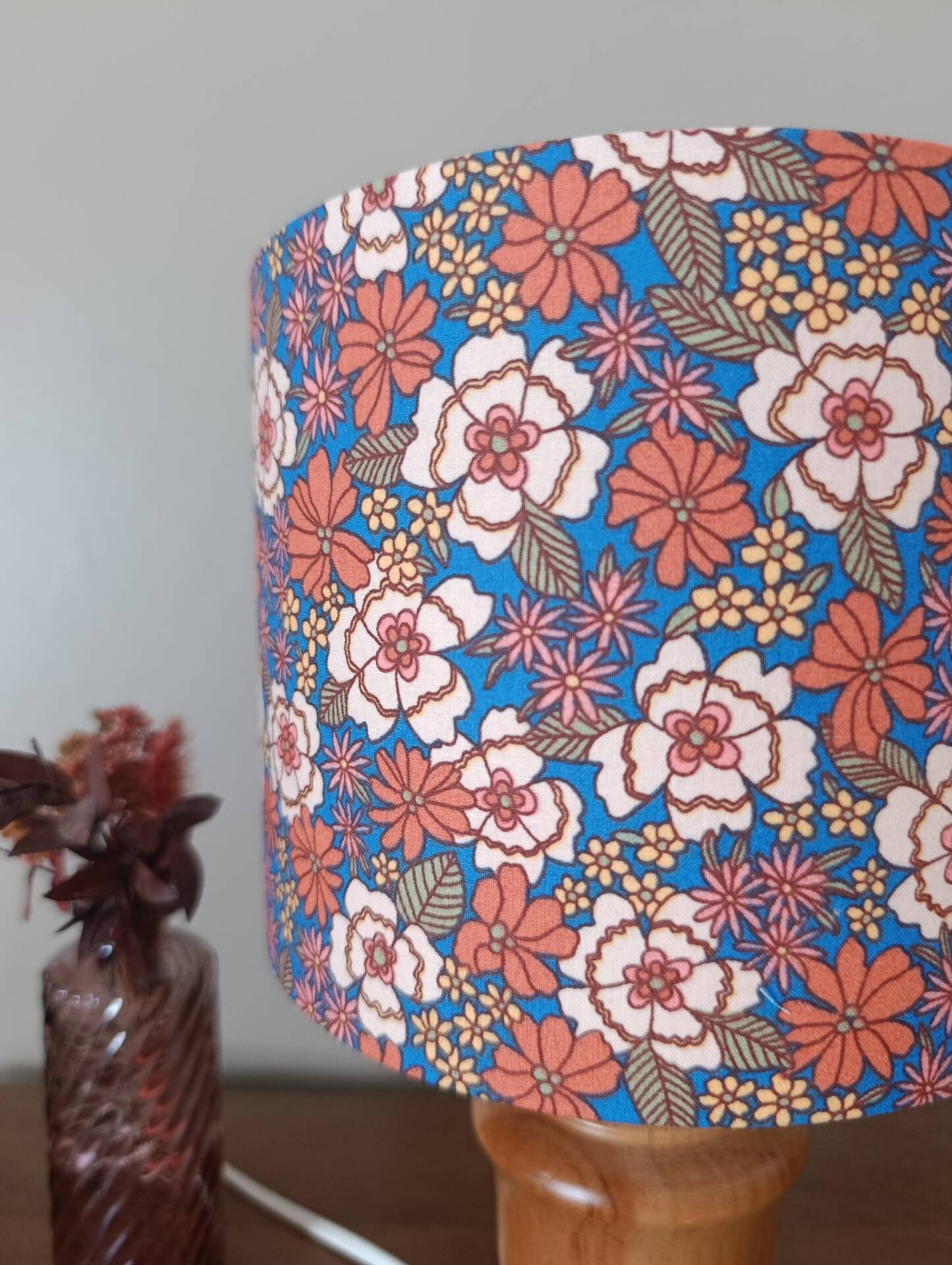 lampe bois vintage inspiration pop liberty/fleurs