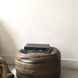 Beige genuine leather patchwork pouf, 1970s design