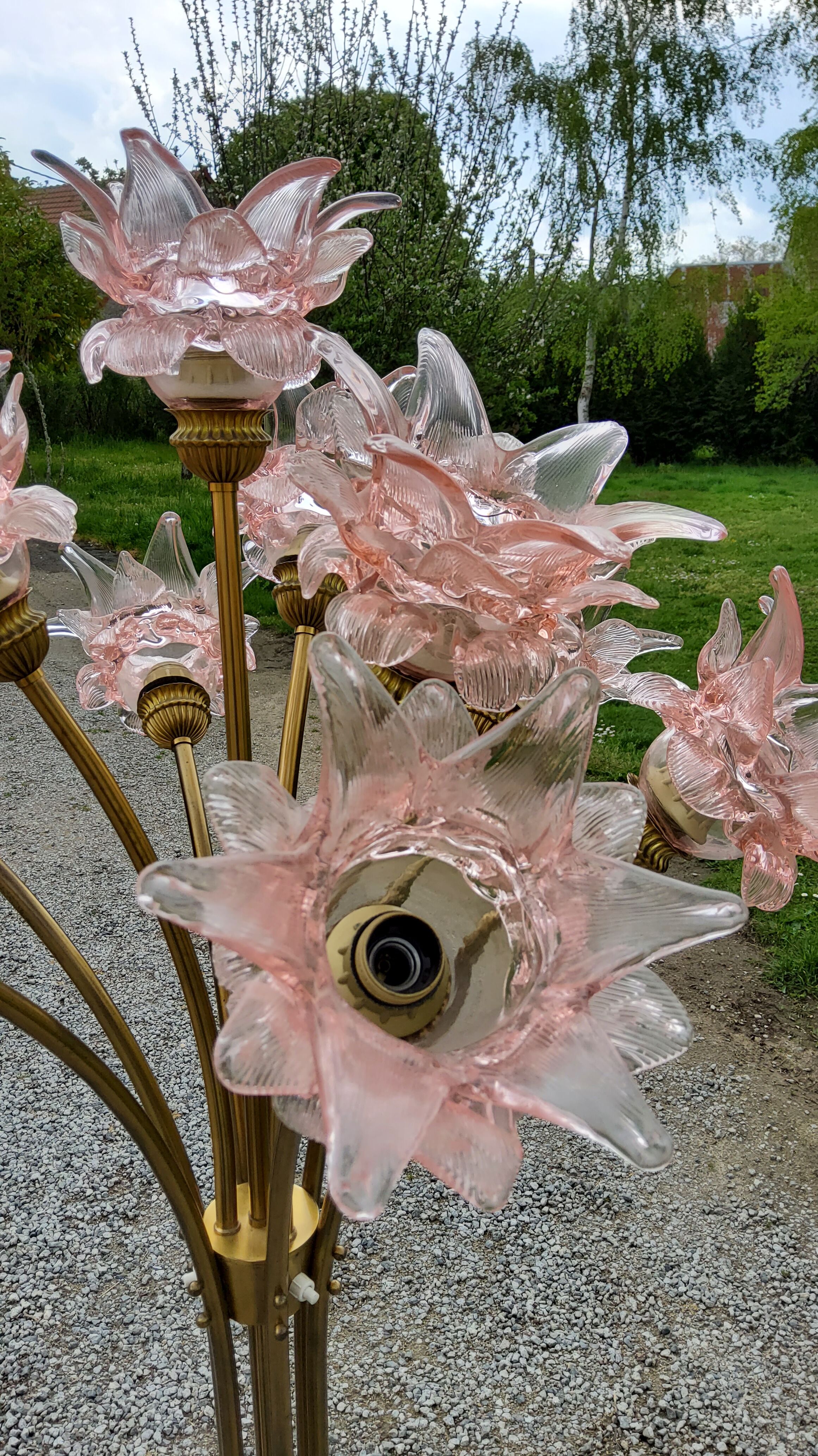 70s brass lamp and 10 tulip glass