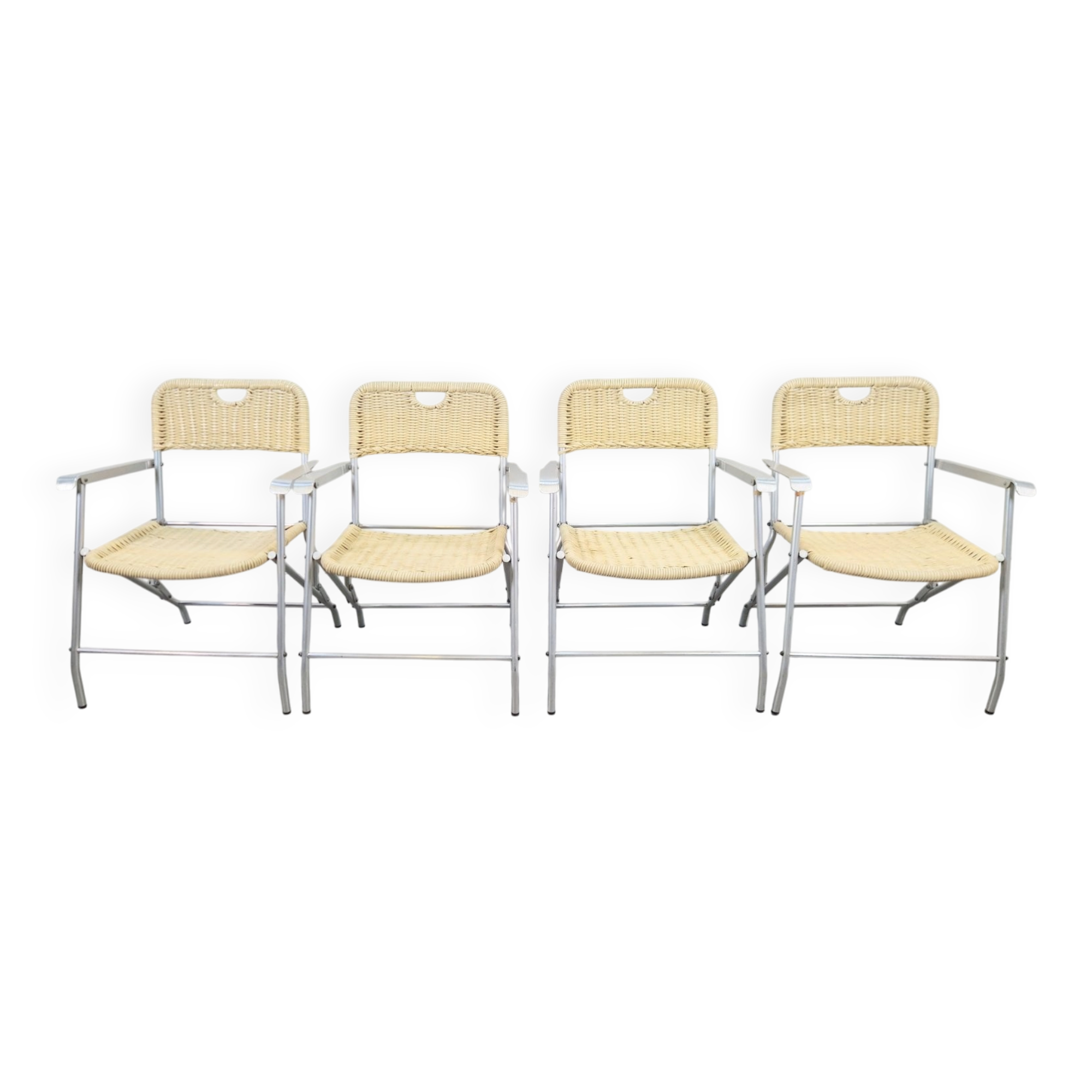 Mid-Century Tossa Wicker Folding Chairs by Hilbrant, Italy, 1960s, Set of 4