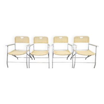 Mid-Century Tossa Wicker Folding Chairs by Hilbrant, Italy, 1960s, Set of 4