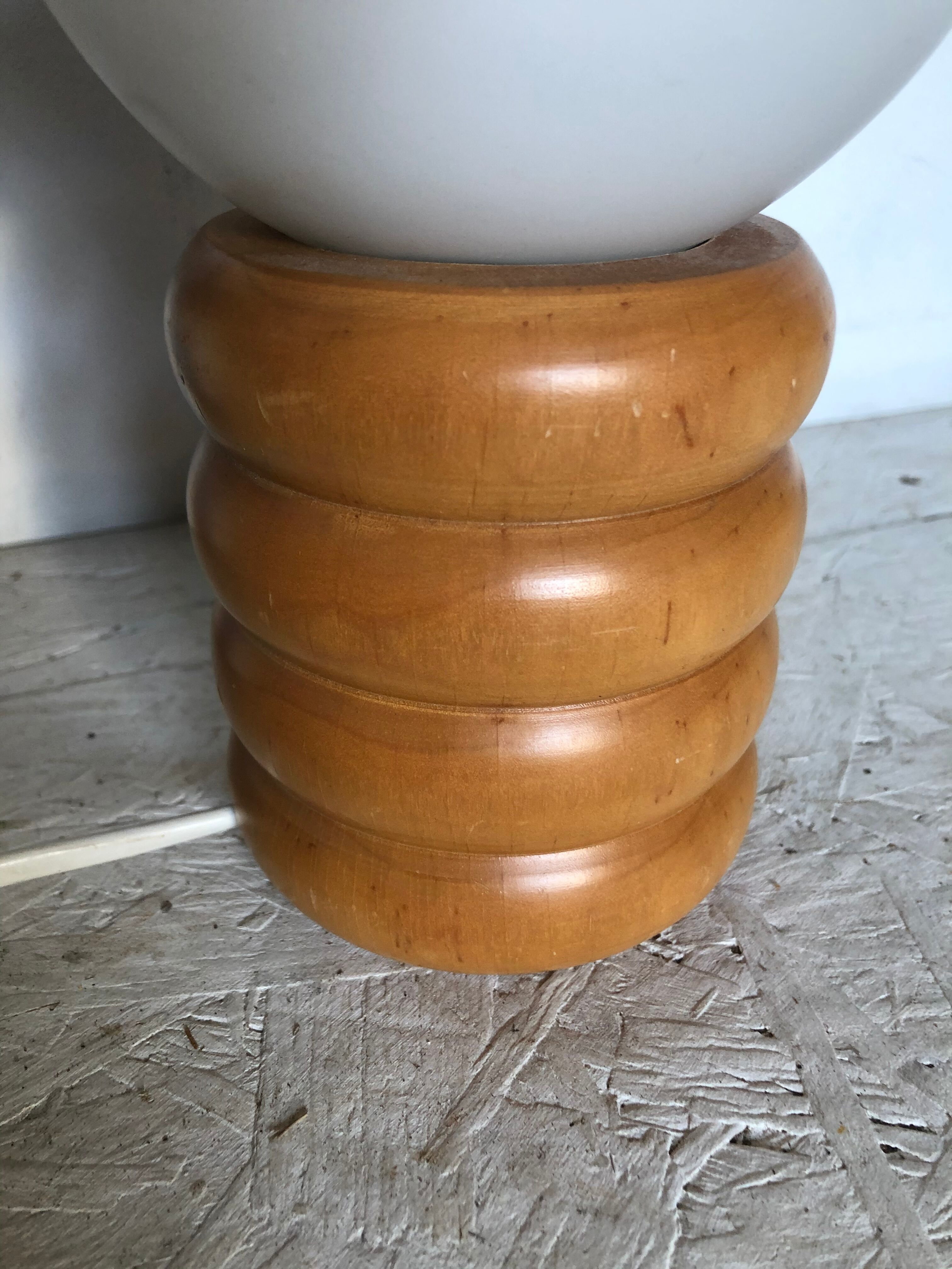 Scandinavian wooden lamp and white opaline circa 1970
