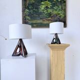 Paire de lampes céramiques forme libre triangle