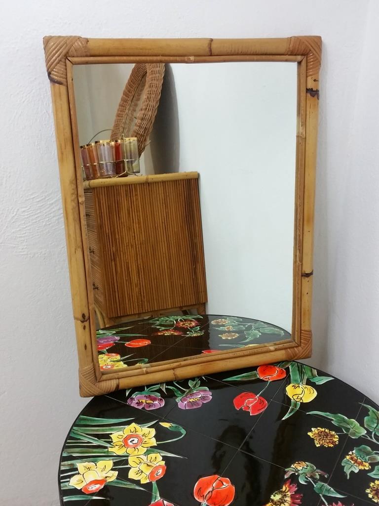 Vintage bamboo and rattan mirror 50x65cm
