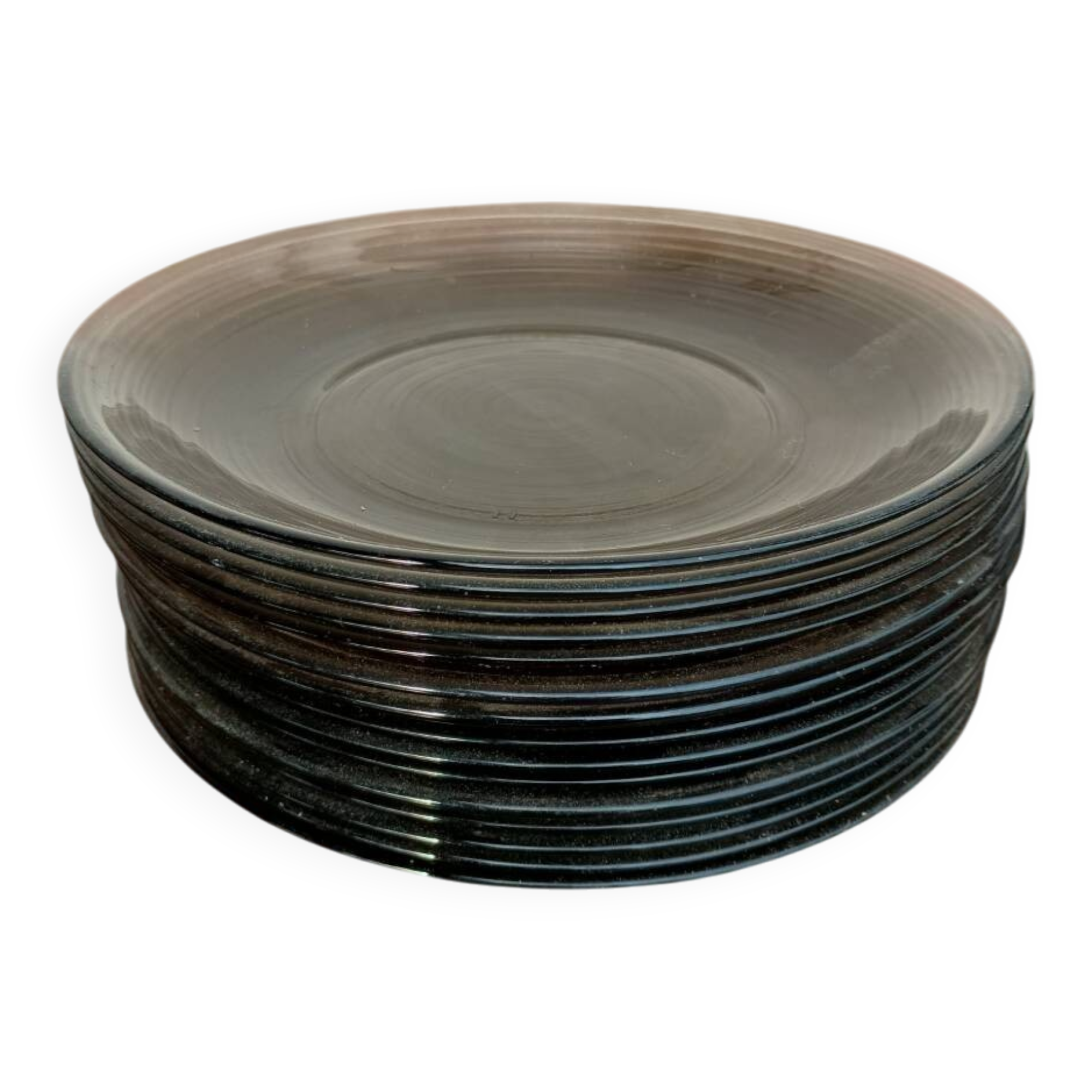 Set of 15 vintage Arcoroc smoked dessert plates.