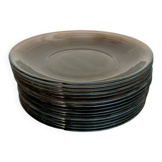 Set of 15 vintage Arcoroc smoked dessert plates.