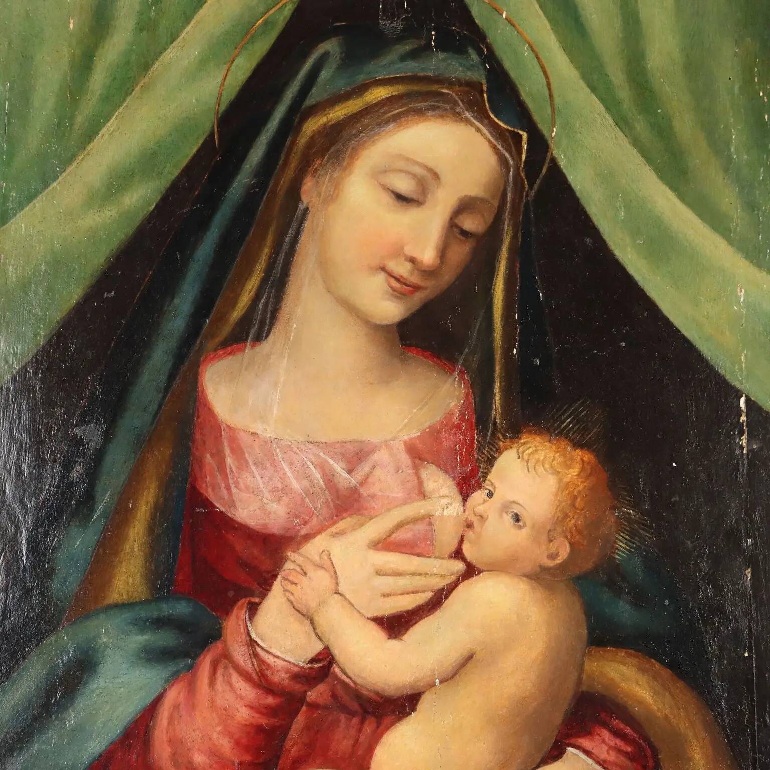 Ancient painting of the Virgin Mary with the Child Jesus, 16th century.