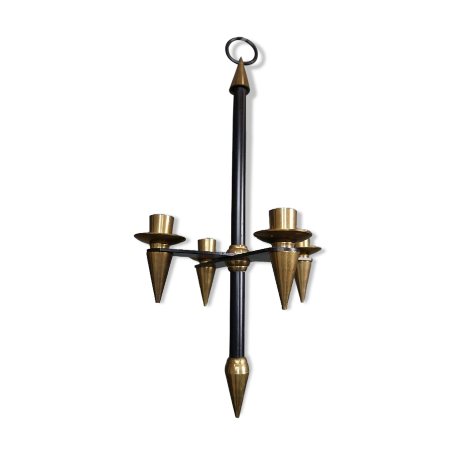 Candle holder in black metal and brass