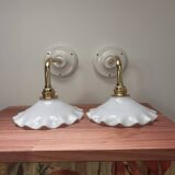 Pair: white opaline wall lights