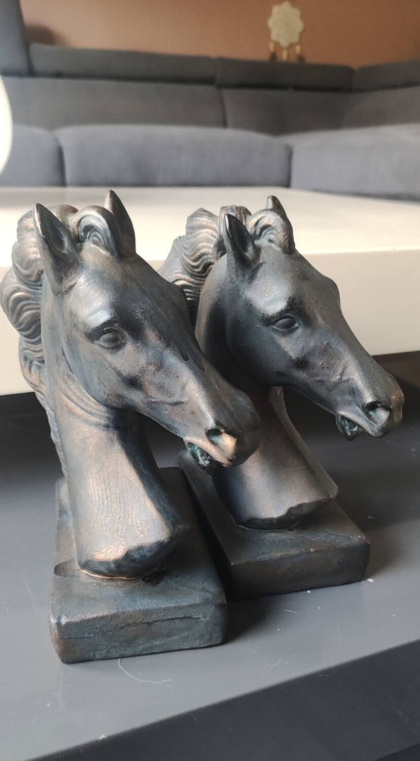 Pair of Horse Bookends with Flaming Manes. Ceramic.