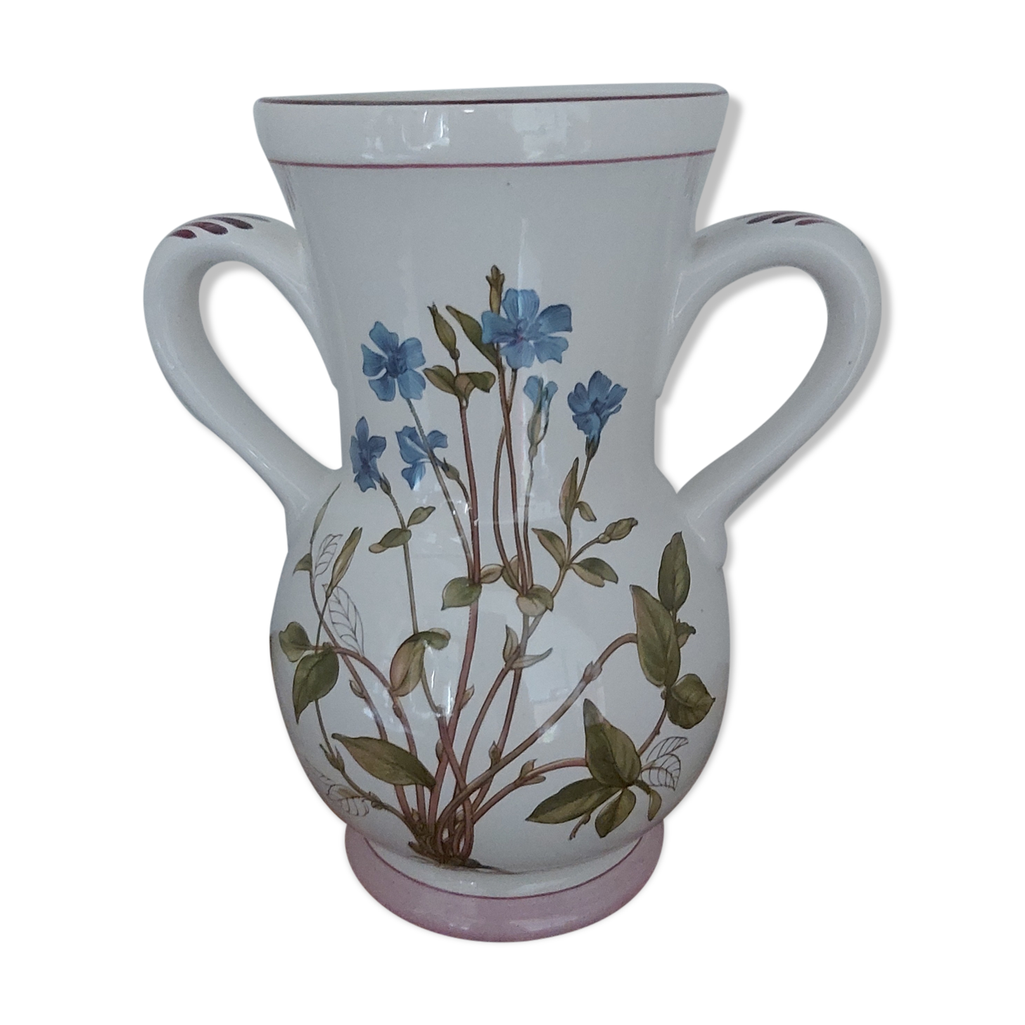 Vase 2 anses KG Luneville motif fleurs bleues