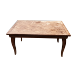 Coffee table with solid walnut geometric decoration