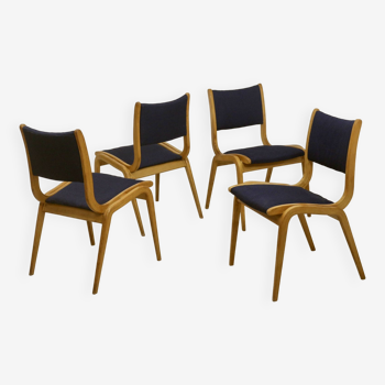 Lot de 4 chaises design scandinave bois courbé année 60.